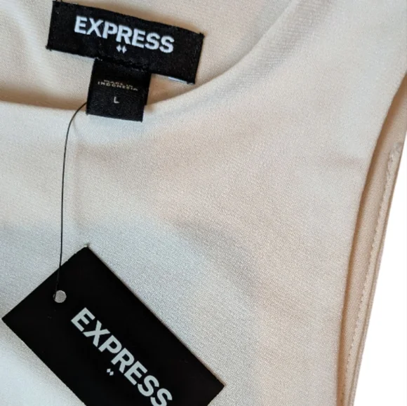 Express Cream Dressy Long Hem Double Lined Sleeveless Tank Top Women's Large NWT - Picture 2 of 16